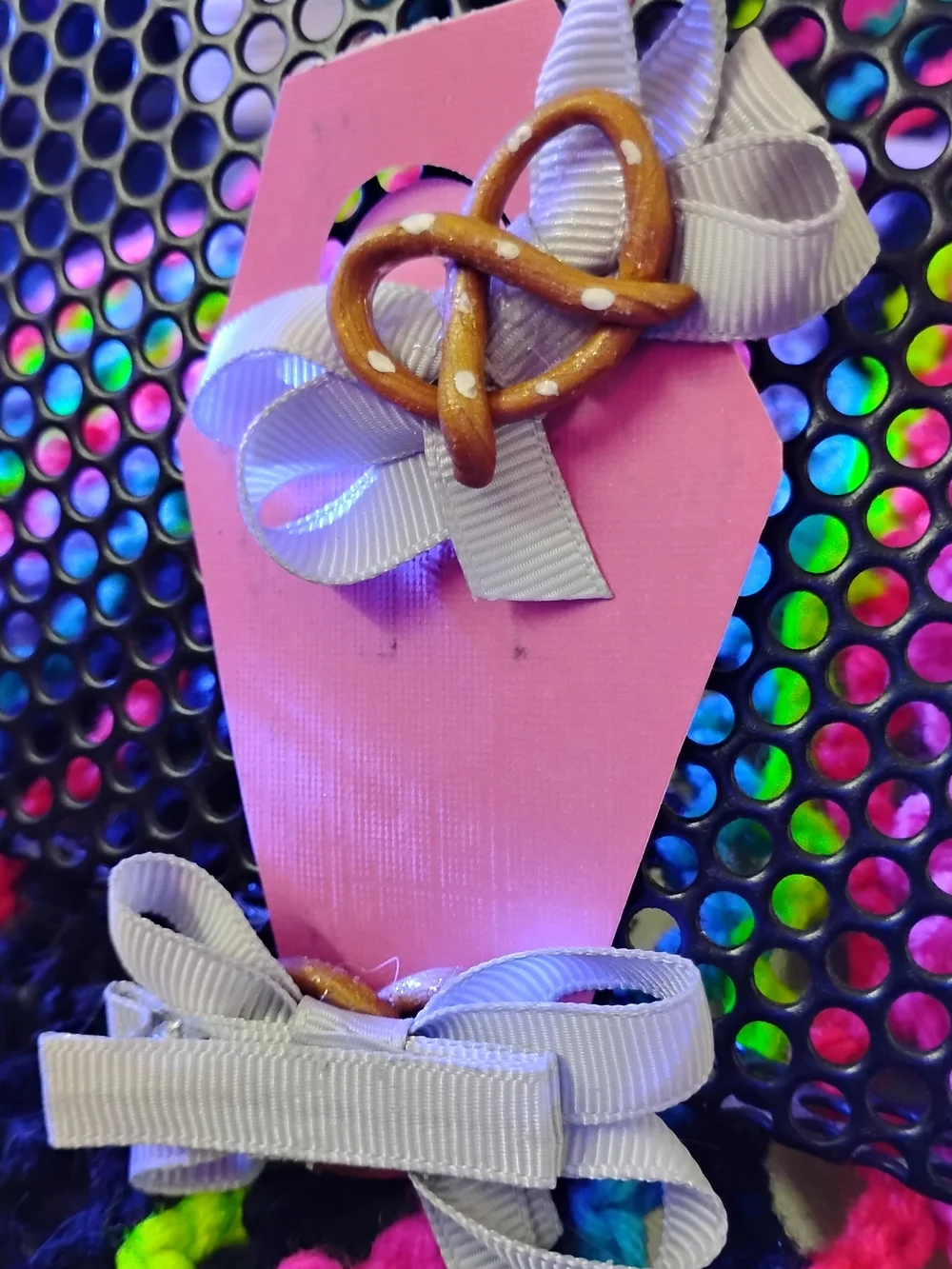 Kids Pretzel Hair Bow Clips with Light Gray Ribbon